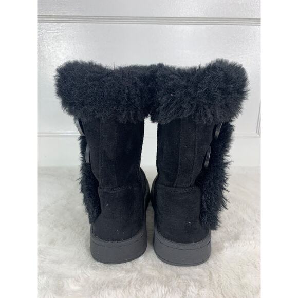 Girls Size 12 SO Sophia Black Faux Fur Boots With Button Detail - Picture 3 of 10